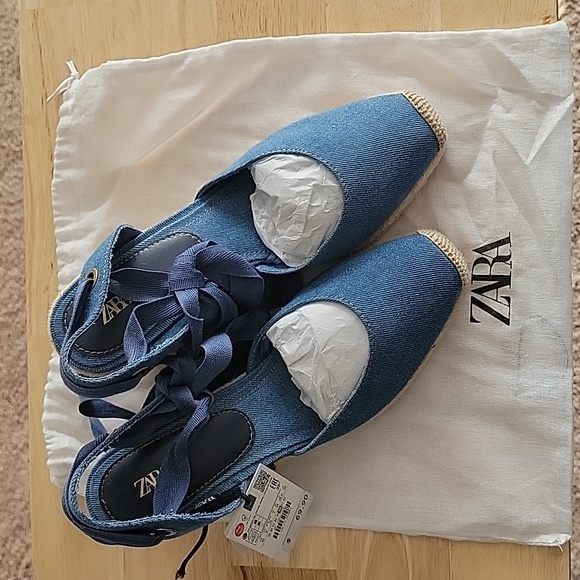 ZARA Denim Wedge Sz 9 - Picture 1 of 7